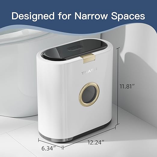 Bathroom Small Trash can with lid, 3.4 gallon/13 Liter Ultra-Thin Plastic Trash can, Press flip lid Sealed, Suitable for Kitchen, Bedroom, Office, Laundry Room, Toilet, RV (White)