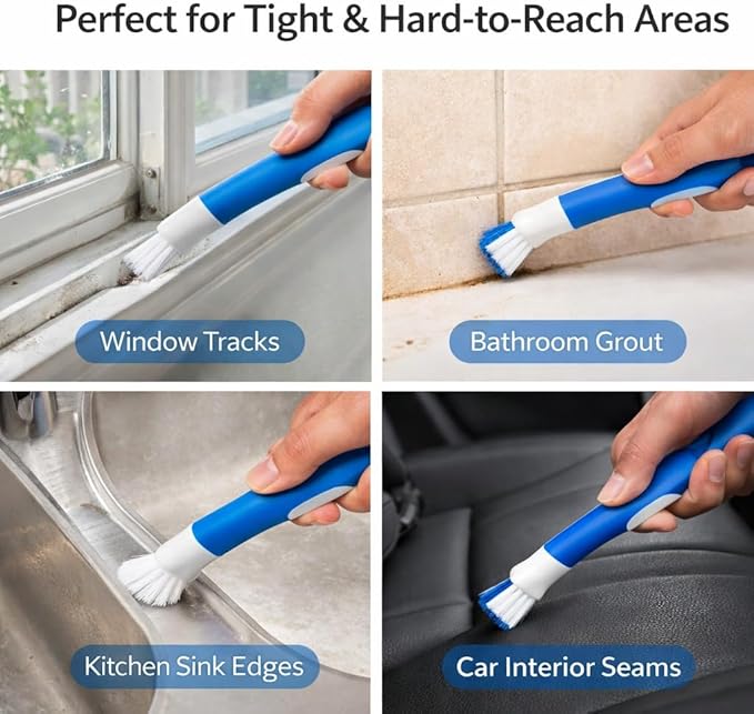 BROTHER'S PLASTIC 5-in-1 Detail Brush Set with Silicone Blade Scraper and 3 Cleaning Brushes for Car Interior, Vents, Dashboard, Gaps and Tight Spaces