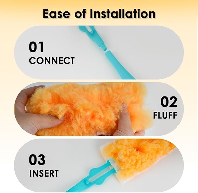 Extendable Duster Kit with 6FT Telescoping Handle & 12 PCS Duster Refills, 360° Disposable Microfiber Pads for Home Cleaning, Ceiling Fan, Blinds, Furniture (Duster Refill Only(20 PCS))