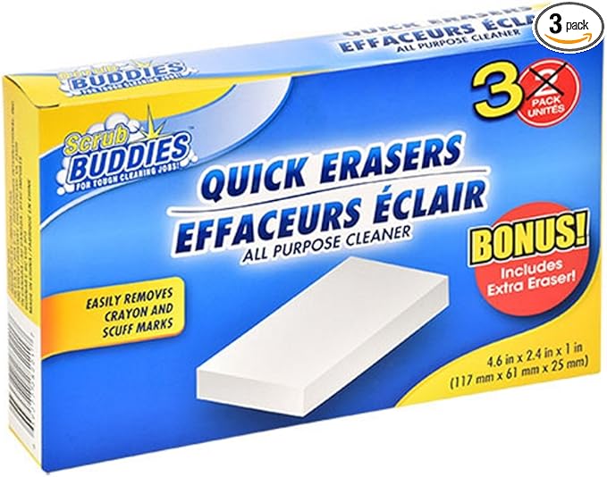 Quick Erasers All Purpose Magic Cleaning Sponges 3 pack - Remove Crayon and Scuff Marks