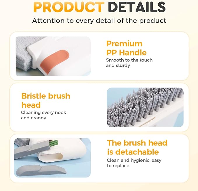 Window Track Cleaner Brush, Window Track Cleaning Tools with Hidden Scraper, Window Sill Cleaner Tool and Sliding Door Track Cleaner, Hard Bristle Crevice Window Cleaning Brush for Home Use (3pcs)