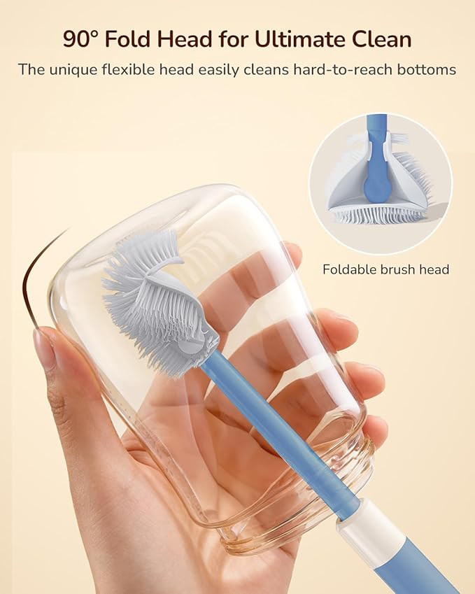 Extendable Bottle Brush with Straw Cleaner Brush, 10.8 to 14 Inches Adjustable Long Handle Water Bottle Scrubber for Cleaning Glasses, Cups, Coffee Mugs, tumblers with Replacement Head, Blue