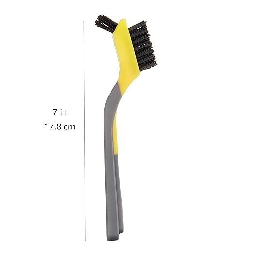 Amazon Basics Stainless Steel Mini Wire Brushes for Paint Removal, Rust Removal, Crevice Cleaning, Soft Grip Ergonomic Handle, 3-Pack, Grey/Yellow