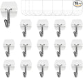 15 Clear Small Wall Hooks with 20 Strips for Hanging, Wire Toggle Hooks for Walls No Damage, Utility Hooks Heavy Duty with Adhesive Strips for Hanging Decorations in Living Spaces, No Tools.