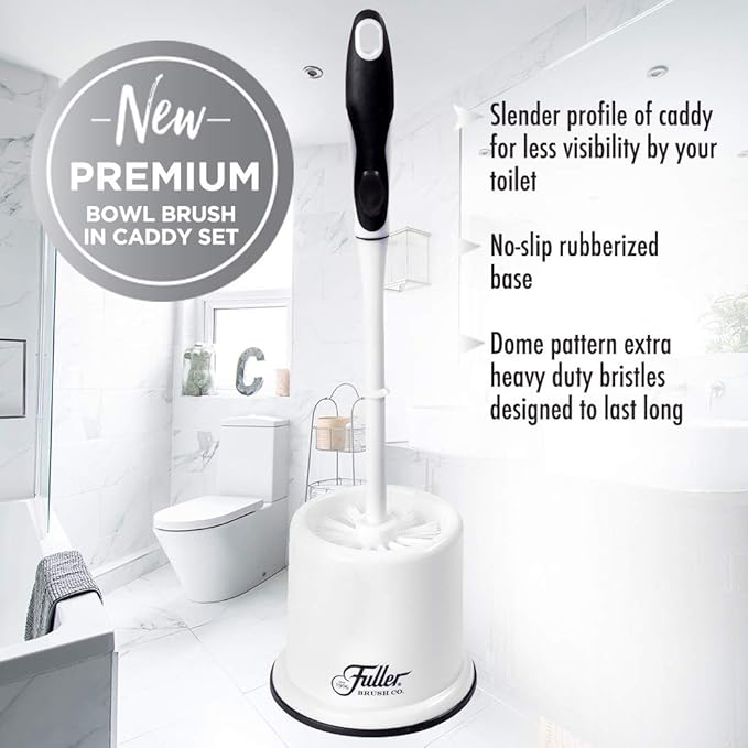 Fuller Brush Toilet Bowl Brush in Caddy Set – 16-Inch Long Handle – Heavy Duty Dome Tufted Bristles, Rubberized Non-Slip Grip, Bathroom, Rim, Trap Cleaner (Pack of 1)