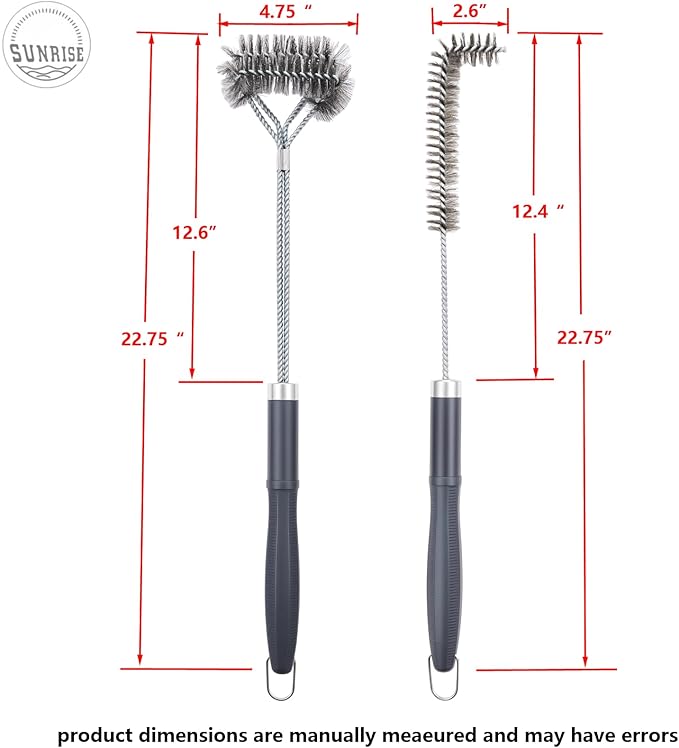 SUNRISE Fryer Brush with Long Handle (Stainless Steel with Plastic Handle, L and Double Brush)