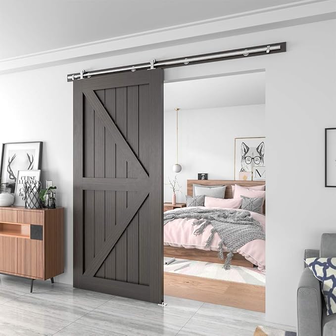 WINSOON Barn Door Hardware Kit 7.5FT: Brushed Nickel Heavy-Duty Low Profile Smoothly Quietly - Stainless Steel Sliding Door Track for In/Exterior Use - Easy Assemble Top Mount Barn Door Kit for DIYers