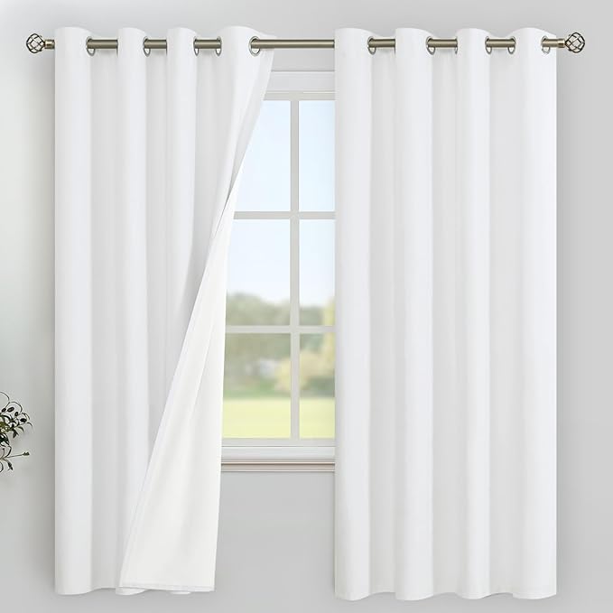 YoungsTex White Linen 100% Blackout Curtains for Bedroom 68 Inch Length, Thermal Insulated Drapes with Grommet Heat Blocking Darkening for Living Room, 2 Panels, 52 X 68 Inch