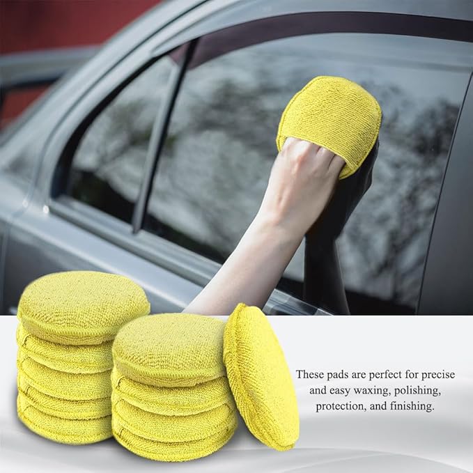 10PCS Wax Applicator Pads, Polishing Pad, 5" Diameter Soft Microfiber Polishing Care Foam Sponge with Finger Pocket, Car Buffing & Detail Foam Wax Applicator Sponge for Car Cleaning (Yellow)