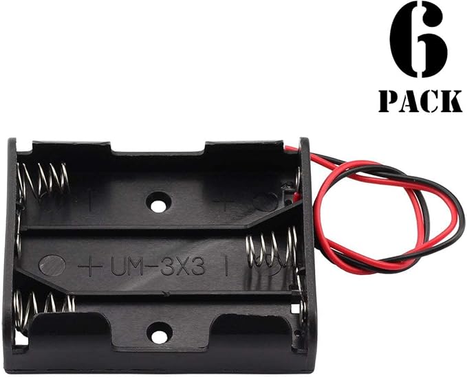 6 Pieces 3 Slots x 1.5V AA Battery Case Holder Battery Spring Clip Storage Box with 6 inches Wire Leads