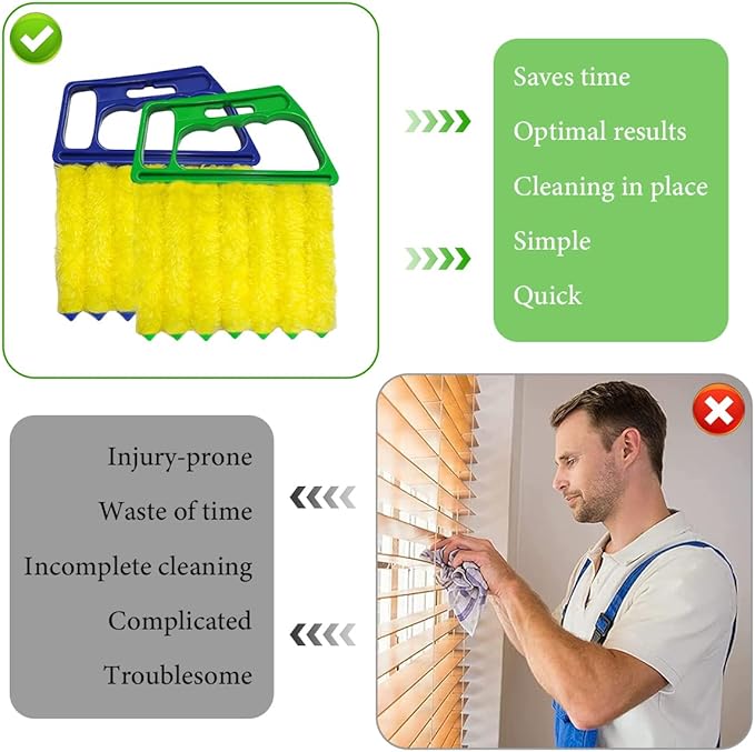 2 PCS Blind Cleaner Duster Tool, Window Venetian Hand-held 7 Finger Dusting Cleaner Brush, Blinds Cleaning Brush Tool for Window Shutters Air Conditioner, Car Accessories (Blue+Green)