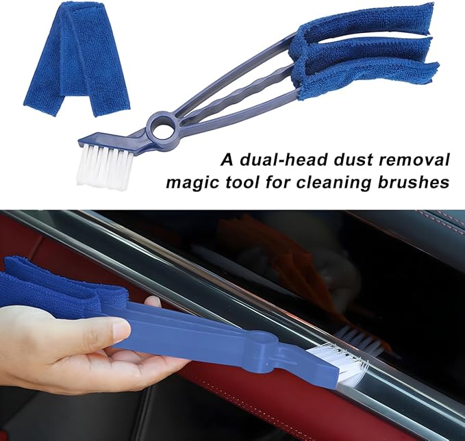 Mini Duster for Car Air Vent, Vehicle Air Conditioner Cleaner & Brush with Cloth for Keyboard, Automotive Dust Collector Cleaning Cloth Tool, Universal for SUV Sedan Truck (Blue)