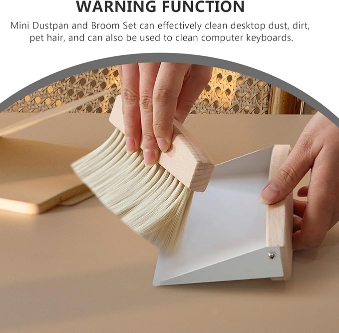 Housoutil Kids Window Cleaner Stainless Steel Cleaner Mini Dustpan and Brush Set Wood Small Metal Pan Natural Table Handy Brush for Sweeping Home Kitchen Car Office Storage Bin