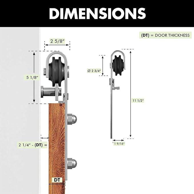 Homacer Brushed Nickel Non-Bypass Sliding Barn Door Hardware Kit, for Two/Double Doors, 11ft Long Flat Track, Classic Design Roller, Heavy Duty, for Interior Use Only（Doors Not Included）