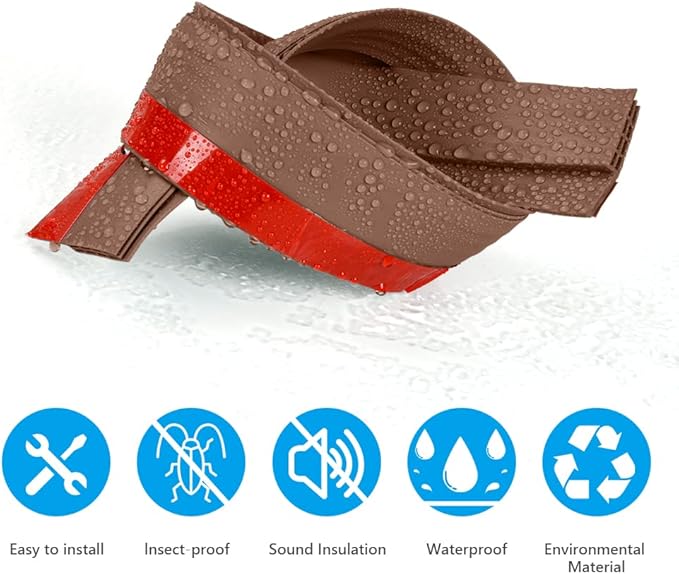 Ainiv 2 Pack Door Draft Stopper Under Door Seal, 2" W x 39" L Cutable Soundproof Door Seal, Adhesive Under Door Sweep for Exterior & Interior Doors Dust and Noise Insulation Weather Stripping-Brown