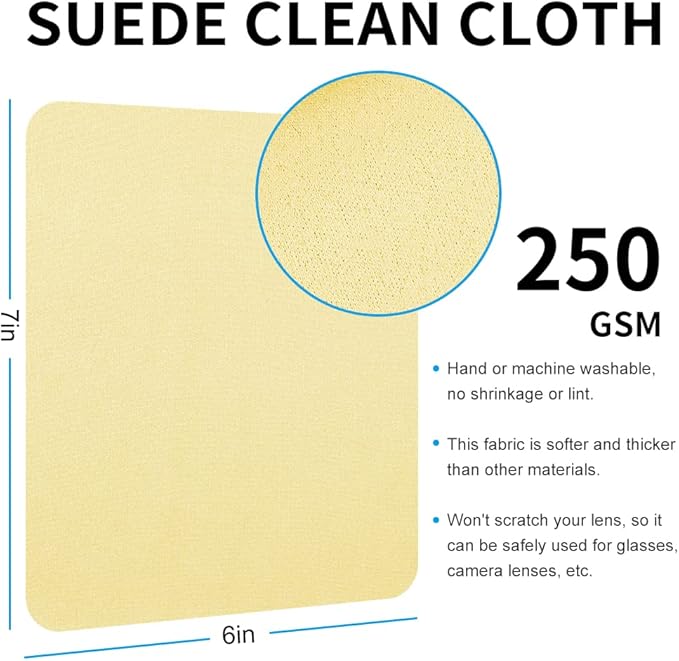 100 PCS Glasses Clean Cloth Suede, Lens Clean Cloth for Lenses, Glasses, Screens, Cameras, iPad, iPhone, Eyeglasses (6"x7", 100PCS/Light Yellow)