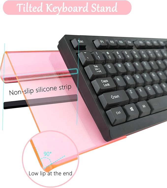 Acrylic Computer Keyboard Stand with Gel Cloud Wrist Rest Keyboard Riser with Comfortable Clear Silicone Mouse Wrist Pad Ergonomic Tilted Transparent Keyboard Holder for Desktop Office Hot Pink