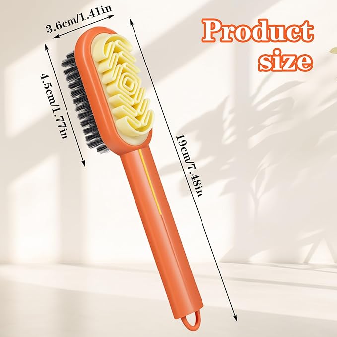 2 in 1 Multifunctional Shoe Brushes, Orange Long Handle Shoe Cleaning Tools Supplies Soft Plastic Bristles 360° Thorough Cleaning for Suede & Nubuck Cleaning