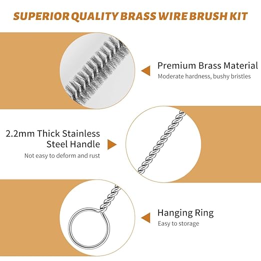 12-Pieces Brass Wire Brush Stainless Steel Wire Brush Set 12" Long Pipe Cleaners Parts Cleaning Brush Metal Brush for Cleaning Tubes, Cylinders, Bottle, Auto Parts (6mm/8mm/10mm/15mm/18mm/20mm)