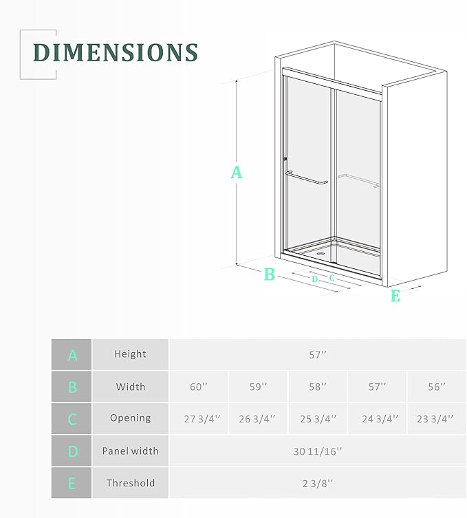 Brushed Gold 56"-60" x 57" Adjustable SGCC/ANSI Certified Tempered Glass Shower Door for Bathtub,Leak-Proof Sliding Reversible Design Tub Door for DIY-Friendly Remodel with Stainless Steel Handles