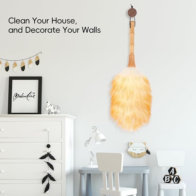 2-Pack Feather Duster Bundle: Ostrich Feather Duster (extendable from 10 to 15 inches) & Lambswool Duster (14.9 inches, Wooden Handle) - Anti-Static, Reusable, Eco-Friendly for Home, Car,