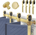 Rio Salto Gold Bifold Sliding Barn Door Hardware Kit Heavy Duty Metal Track System with Matching Knobs Gold Bi-Fold Barn Door Bifold Closet Doors, Bi-Folding 52" Track for 4 Doors, 4 Rollers No Door