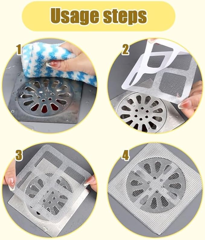 Disposable Drain Hair Covers 50 Pcs, Shower Drain Hair Catcher, Waterproof Mesh Cover Floor Drain Filter Stickers for Tub, Bathroom, Kitchen Sink & Laundry, Stick Hair Stopper to Trap Hair & Lint