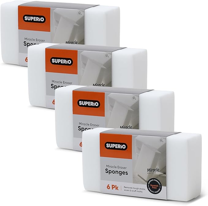 Superio Miracle Eraser Sponges - 24 Count - Effective Cleaning for Kitchen, Bathroom, Walls & More