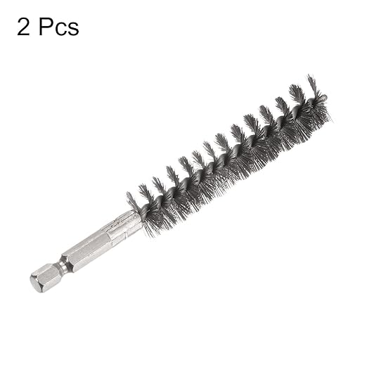 HARFINGTON 2pcs Stainless Steel Bore Brush 17mm Dia Cleaning Wire Brush with Handle 1/4 Inch Hex Shank for Tubes, Ports, Bearings