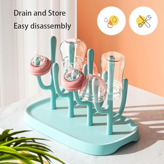 Baby Bottle Drying Rack - Space Saving, Portable Travel Rack for Baby Bottles and Accessories (Blue)