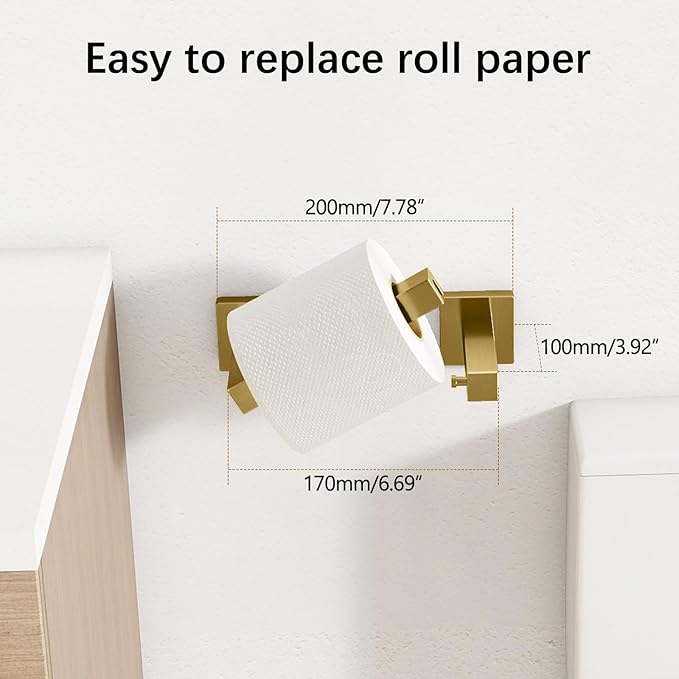 Toilet Paper Holder Wall Mounted Post Pivoting Square Tissue Holders Roll Holder Hangers for Bathroom Commercial Toilet Paper Dispenser,Gold
