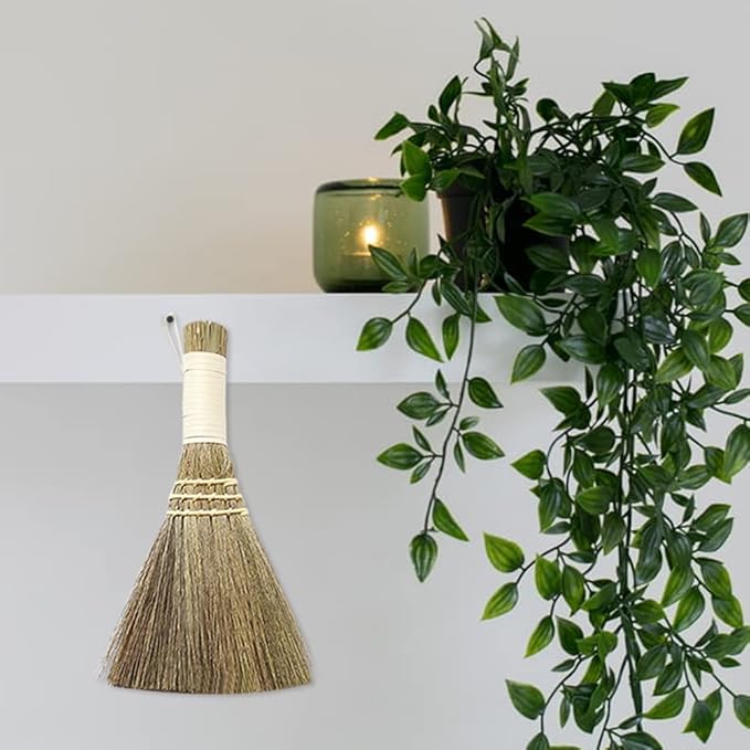 Forart Angle Brooms Hand Made Straw Soft Broom with Short Handle, Household Angle Brooms Sweeping Cleaning Tools Household Supplies