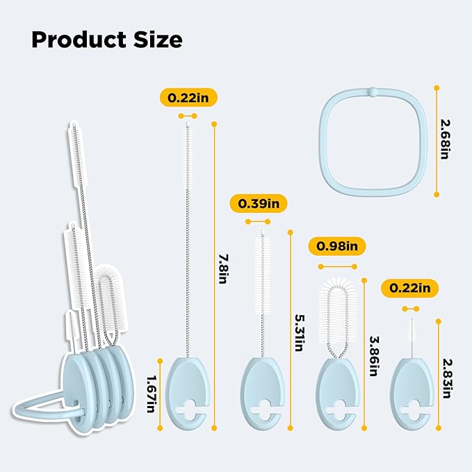 Baby Straw Brush Set, 4 Piece Cleaner Kit with Standable Key Ring – for Sippy Cups, Weighted Straw Cups & Baby Bottles – Designed for 0–24 Months, Blue