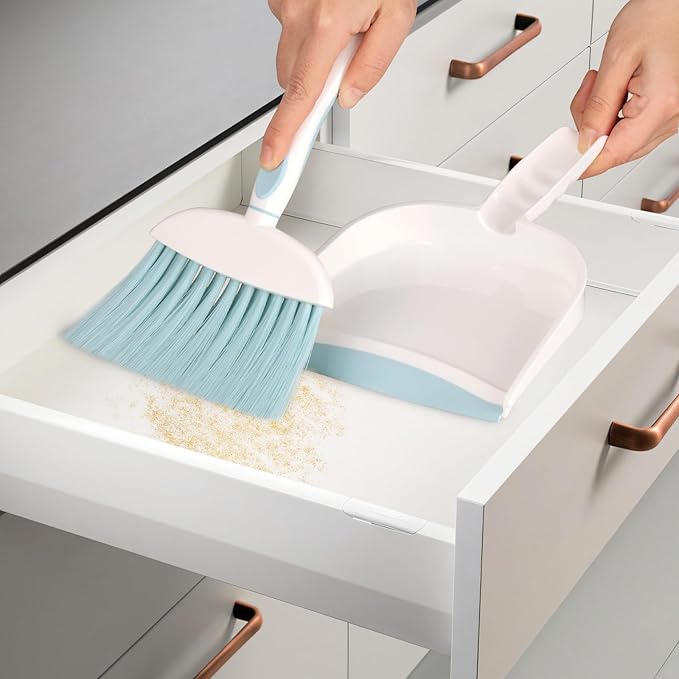 Hand Held Broom and Dustpan Set Mini Brush and Dustpan Set for Home Desktop Sofa Pet Household Care Camping (White+Grey M3)