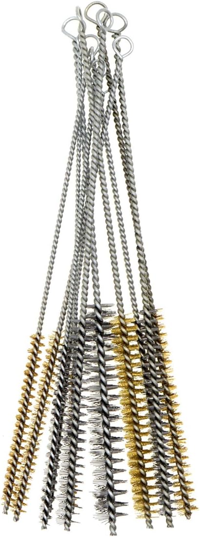 YXQ 12Pcs Tube Brush Kit Stainless Steel/Brass Round Wire Pipe Cleaner Long-Handle Metal Bristle Cleaning for Auto Parts, Bottles, 12 inch X 6mm/8mm/10mm/12mm/15mm/20mm