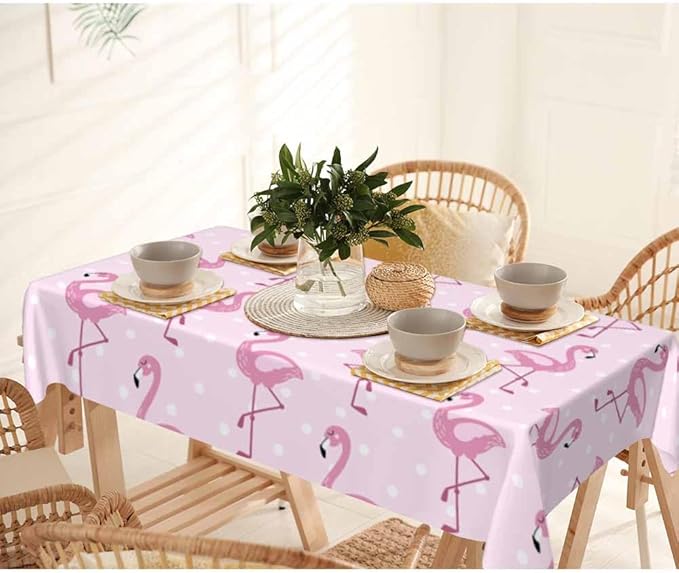 Pink Flamingo Table Cloth Rectangle Table Cute Elegant Flamingo with White Polka Dots 52x70 Tablecloths Decorative for Dining Kitchen Banquet Picnic Party