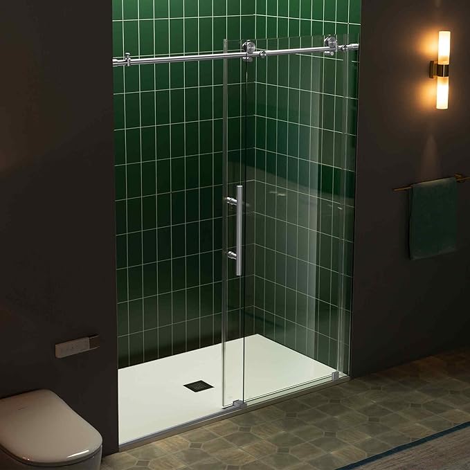Woodbridge 56-60" W x 80" H Frameless Single Sliding Shower Door with Tempered Glass & Explosion Proof Film in Chrome Finish