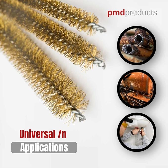 PMD Products 10-Piece Tube Cleaning Brush Kit | Brass Wire Bore Brushes & Stainless Steel Brushes 12" Long (1/4" to 3/4") for Tubes, Cylinders, and Narrow Spaces