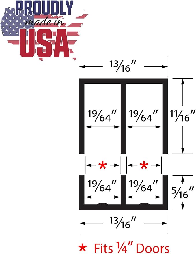 1/4" Panel Sliding Door Track - 36" Black Plastic Upper & Lower Set, USA Made, Pack of 2 - Outwater