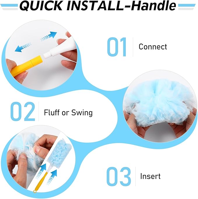 52 PCS Disposable Duster Refills, Heavy Duty Duster Refills Kit with 2 Handles - 360 Degree Electrostatic Cleaning System for Furniture Blinds Electronics