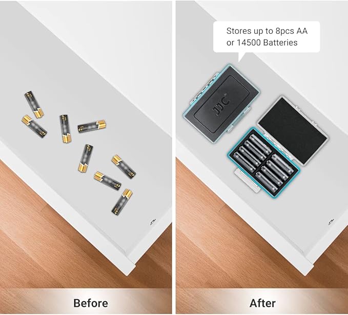 JJC AA Battery Storage Case Holder Organizer, Compact PC Battery Box for 8pcs AA or 14500 Batteries, Water-Resistant and Easy to Carry