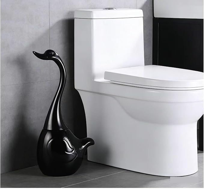 Ceramic Toilet Brush and Holder,Cute Bathroom Decor Toilet Bowl Brush Household Cleaning Tool for Bathtub,Black