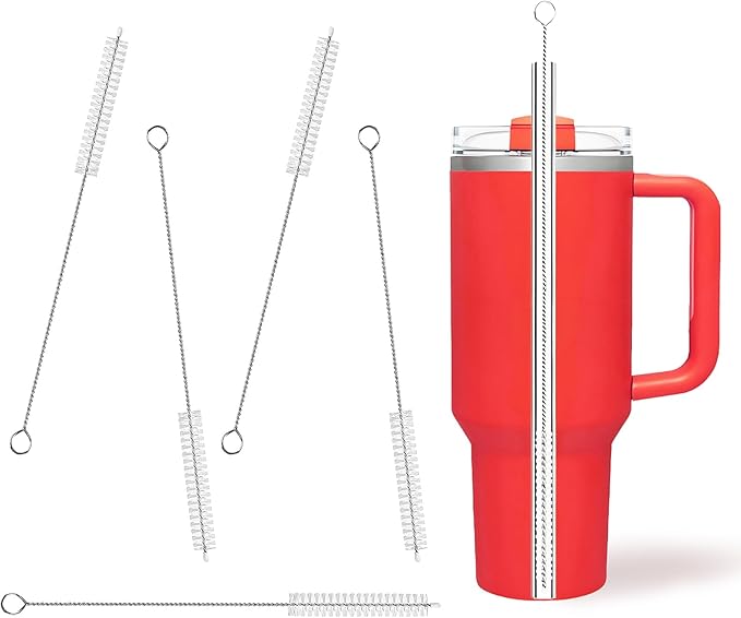 Cleaning Brushes for Reusable Drinking Straws, Set of 5, Long Wire Handle, Bottle and Straw Cleaner for Stanley Mug, Sippy Cup, Water Bottle and Tubes, Reusable and Flexible