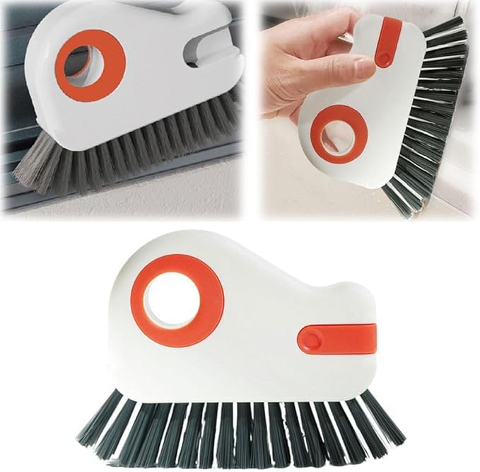Upgrades 2 in 1 Groove Cleaning Brush Window Track Cleaning Tools, 2025 Multipurpose Hard Bristle Crevice Cleaning Brush with Hidden Scraper, Shutter Door Window Track Kitchen Cleaning Kit (Orange)