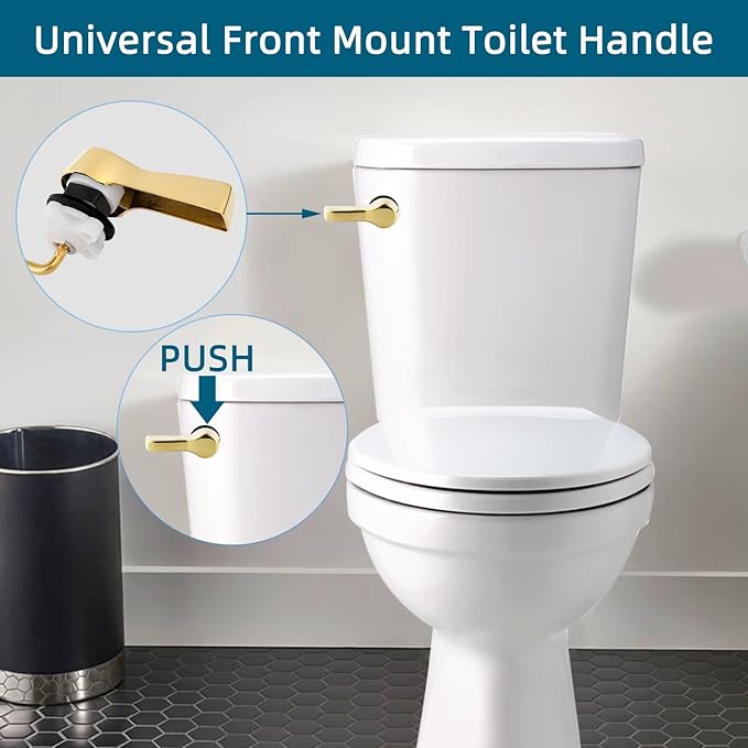Hygie Rinse 2PCS Metal Toilet Handle Lever Flush Replacement, Universal Front Mount Toilet Handle with Stainless Steel Flapper Chains, Toilet Repair Kit, Shiny Gold