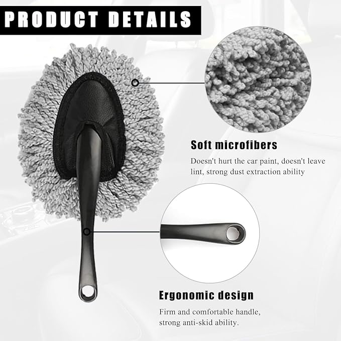 2 PCS Car Dash Duster Brush, Super Soft Microfiber Multi-Functional Car Cleaning Brush, Scratch Free Dash Dusting Tool with a Anti-Skid Handle for Vehicle Home Kitchen Cleaning (Gray+Blue)