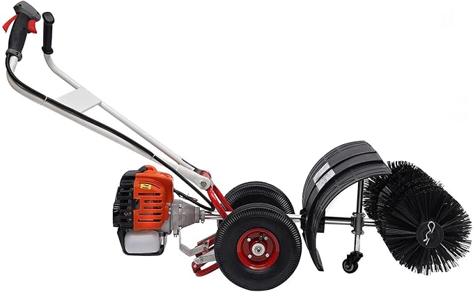 Artificial Grass Brush Sweeper 2-Stroke 52CC 2.5HP Gas Powered Walk Behind Sweeper Broom 23.6In Hand Push Snow Leaves Cleaning Sweeper for Artificial Turf, Lawn, Sidewalk, Driveway