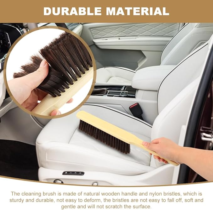 2 Pieces Wooden Hand Broom Brushes, Bench Brush with Long Wood Handle, Soft Bristle Cleaning Dust Brush for Counter, Bench, Car, Furniture, Bed, Woodworking Cleaning(Color:As Shown)