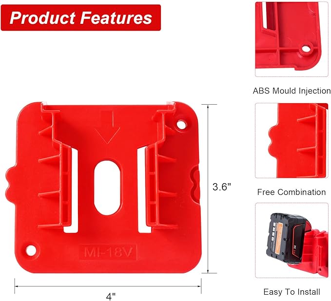 10 Pack Battery Holder for Milwaukee M18,Wall Mount M18 18v Battery Holder Storage Case Tool Holder for Shelf Work Van Toolbox