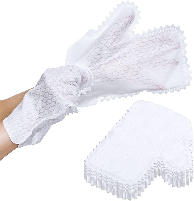 Patelai 40 Pieces White Microfiber Dusting Cloths Gloves, Dust Wipes, Feather Dusters, Grabs and Locks in Dust, Pet Hair Cleaning Possible Dual-Sided Disposable Dusting Gloves
